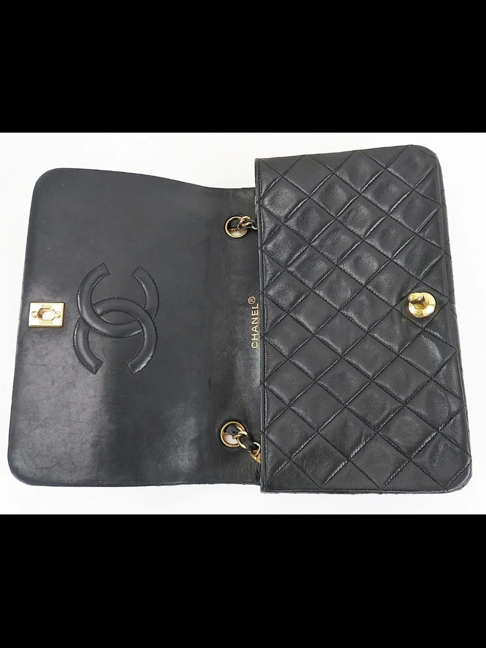 CHANEL Black Quilted Lambskin Shoulder Bag with Gold Hardware